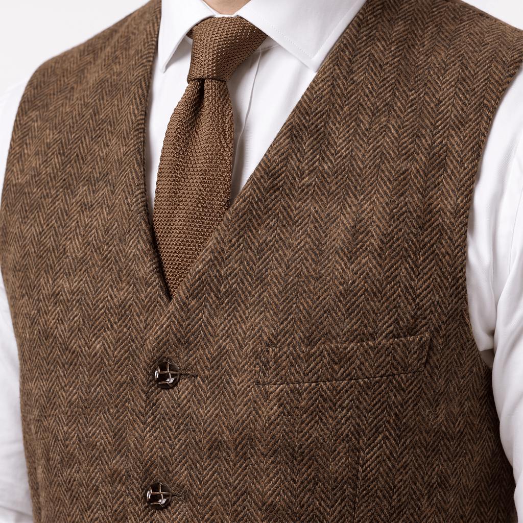 Tiavllya Tiavllya Vintage Classical Men's Regular Fit Tweed Herringbone V Neck Waistcoat