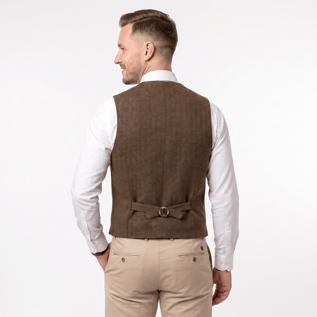 Tiavllya Tiavllya Vintage Classical Men's Regular Fit Tweed Herringbone V Neck Waistcoat