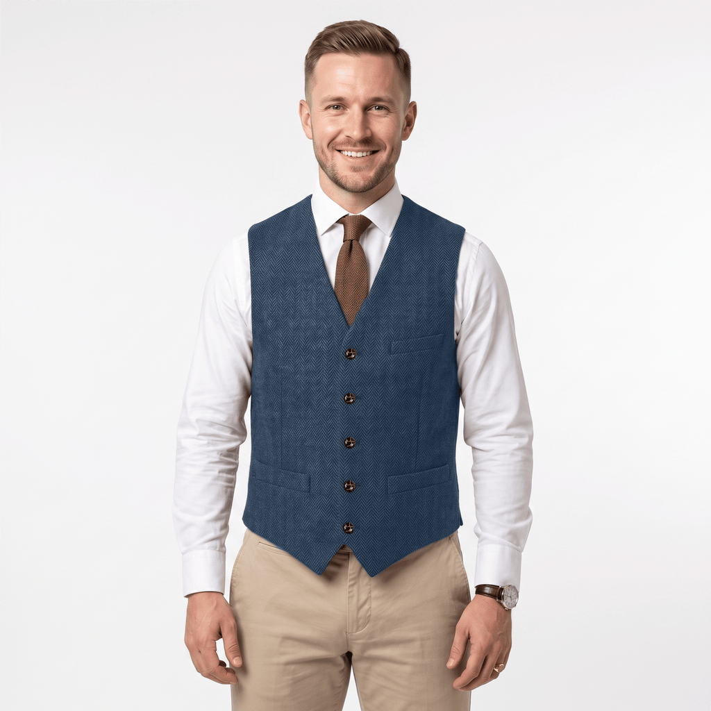 Tiavllya Tiavllya Vintage Classical Men's Regular Fit Tweed Herringbone V Neck Waistcoat