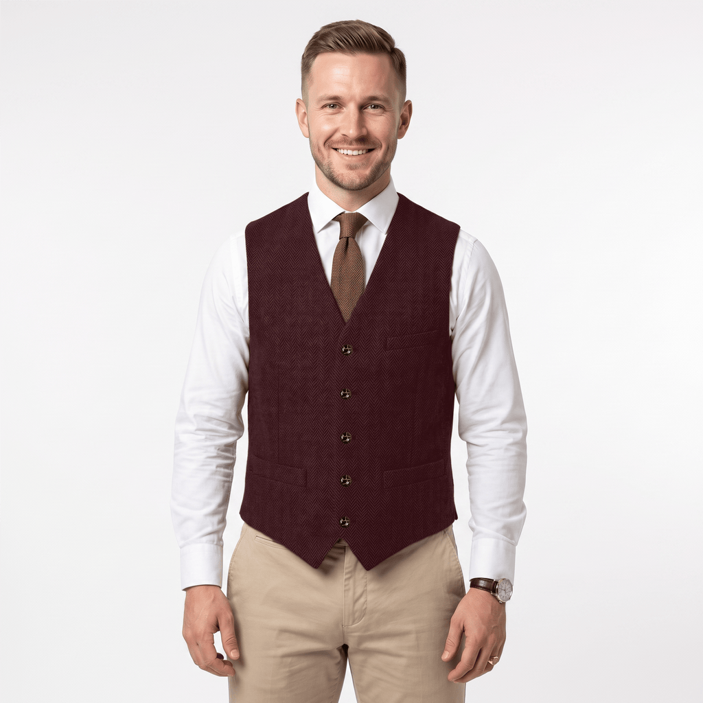 Tiavllya Tiavllya Vintage Classical Men's Regular Fit Tweed Herringbone V Neck Waistcoat
