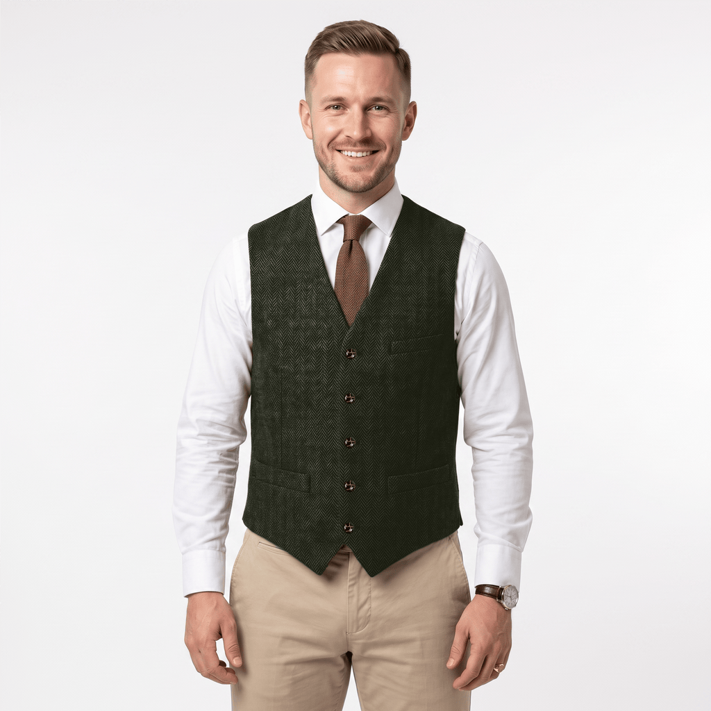 Tiavllya Tiavllya Vintage Classical Men's Regular Fit Tweed Herringbone V Neck Waistcoat