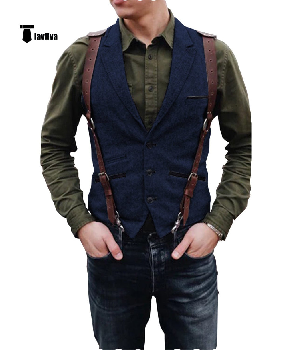 Tiavllya Tiavllya Vintage Classical Men's Retro Tweed Herringbone Notch Lapel Waistcoat