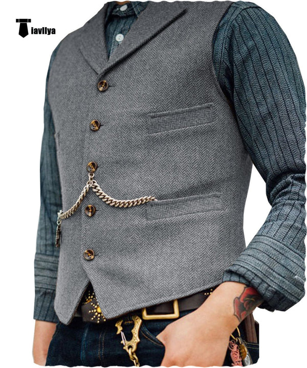 Tiavllya Tiavllya Vintage Classical Men's Slim Fit Tweed Herringbone Waistcoat