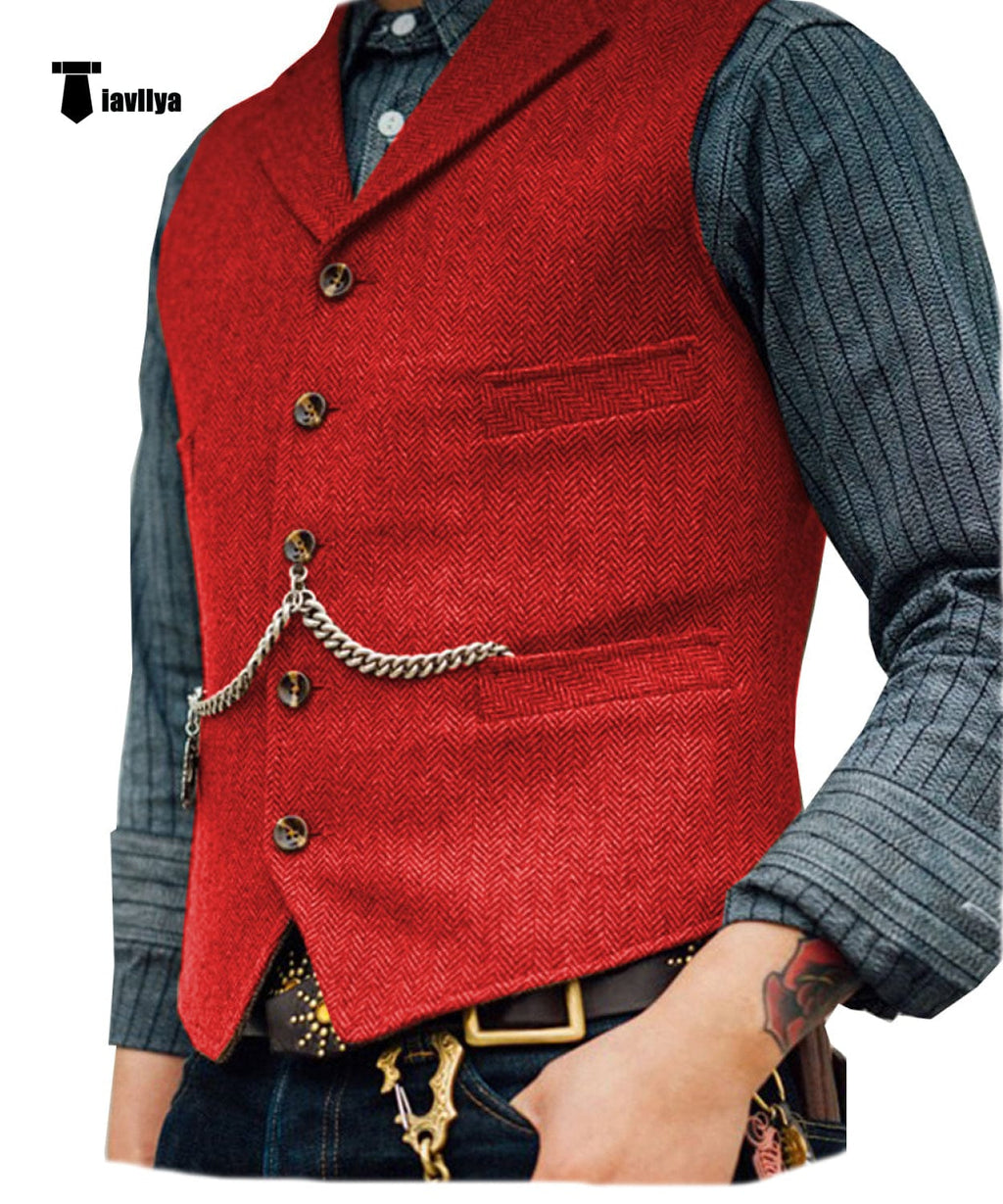 Tiavllya Tiavllya Vintage Classical Men's Slim Fit Tweed Herringbone Waistcoat