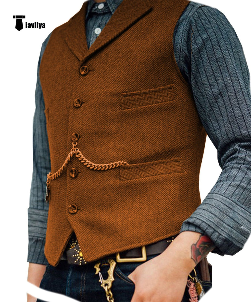Tiavllya Tiavllya Vintage Classical Men's Slim Fit Tweed Herringbone Waistcoat