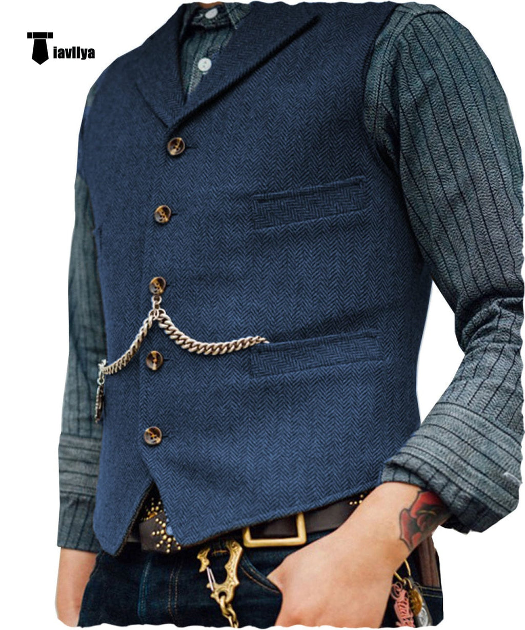 Tiavllya Tiavllya Vintage Classical Men's Slim Fit Tweed Herringbone Waistcoat