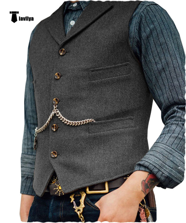 Tiavllya Tiavllya Vintage Classical Men's Slim Fit Tweed Herringbone Waistcoat