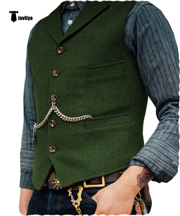 Tiavllya Tiavllya Vintage Classical Men's Slim Fit Tweed Herringbone Waistcoat