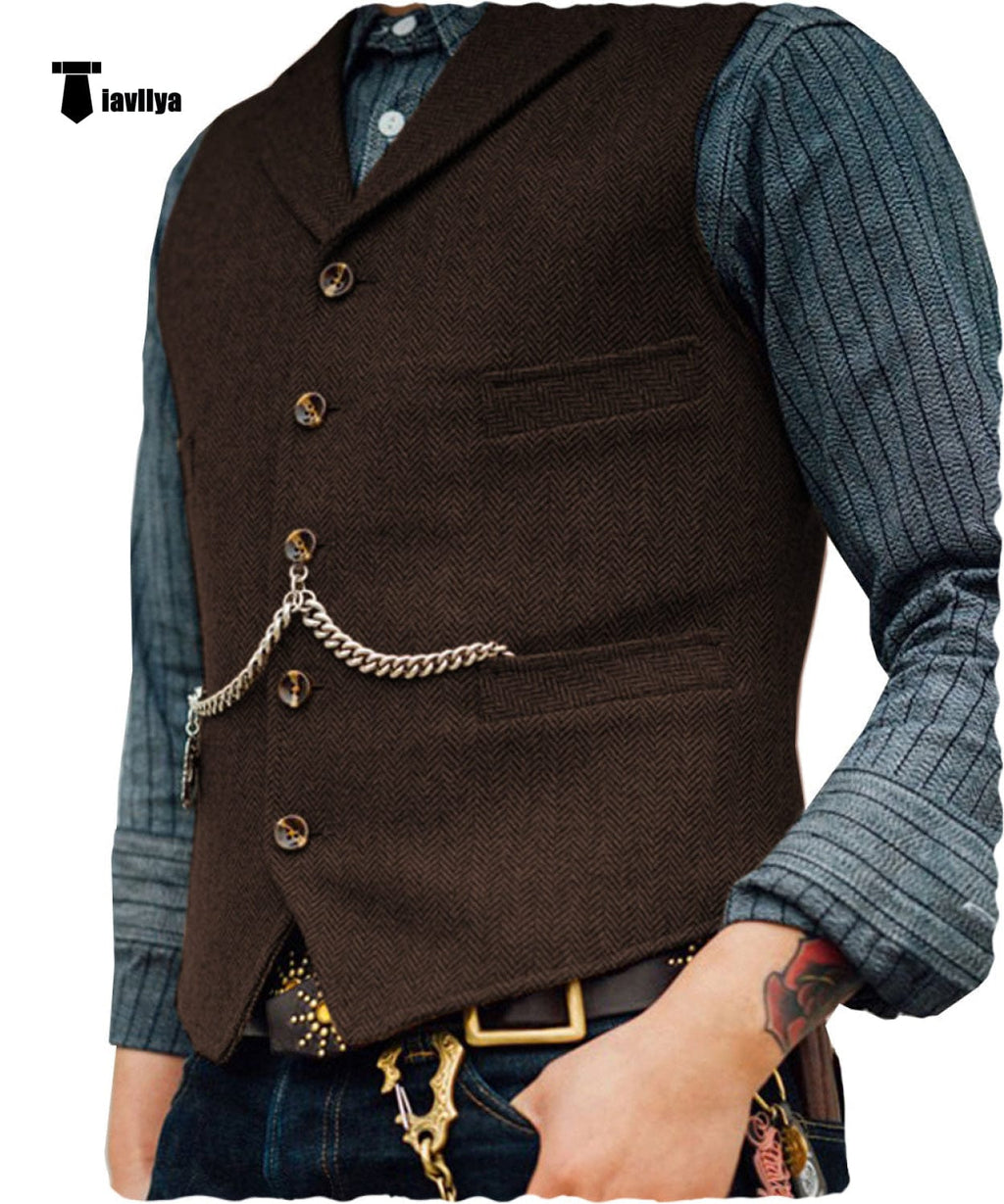 Tiavllya Tiavllya Vintage Classical Men's Slim Fit Tweed Herringbone Waistcoat