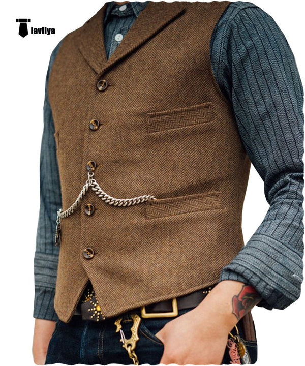 Tiavllya Tiavllya Vintage Classical Men's Slim Fit Tweed Herringbone Waistcoat