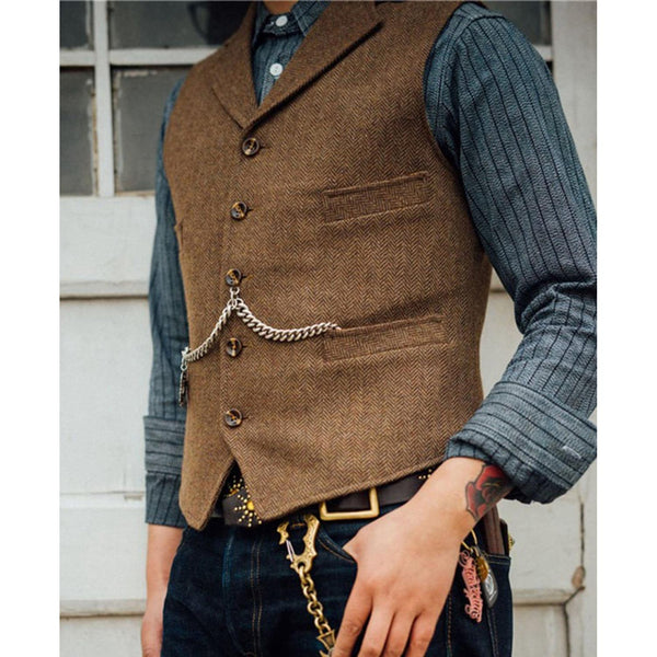 Tiavllya Tiavllya Vintage Classical Men's Slim Fit Tweed Herringbone Waistcoat