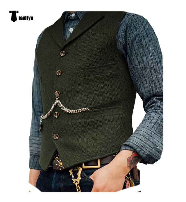 Tiavllya Tiavllya Vintage Classical Men's Slim Fit Tweed Herringbone Waistcoat