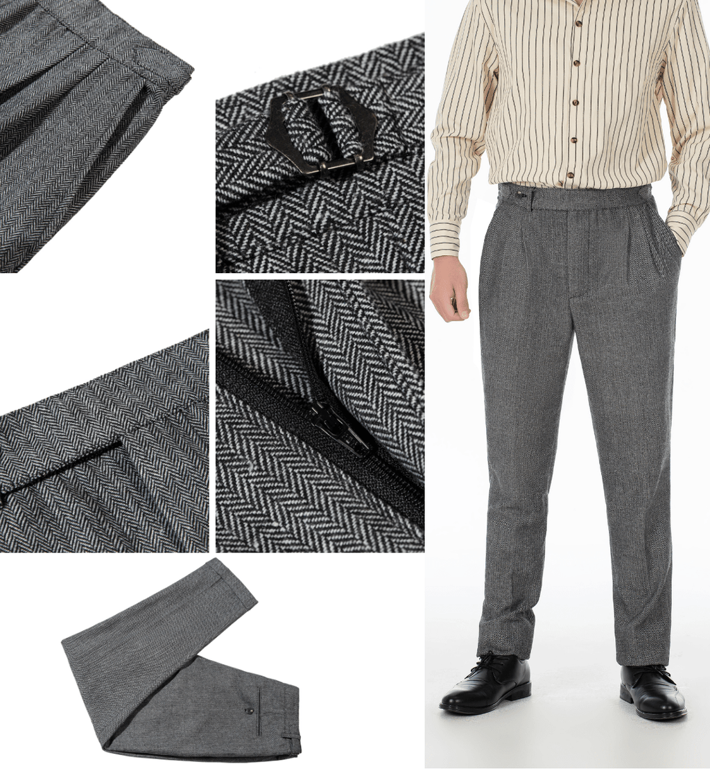 Tiavllya Tiavllya Vintage Classical Men's Suit Pants Herringbone Tweed Trousers
