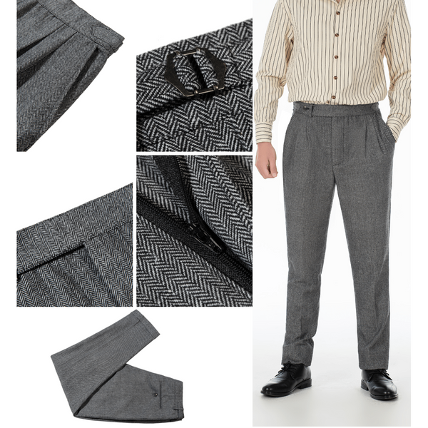 Tiavllya Tiavllya Vintage Classical Men's Suit Pants Herringbone Tweed Trousers