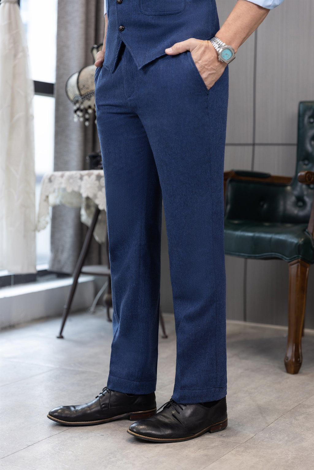 Tiavllya Tiavllya Vintage Classical Men's Suit Pants Herringbone Tweed Trousers