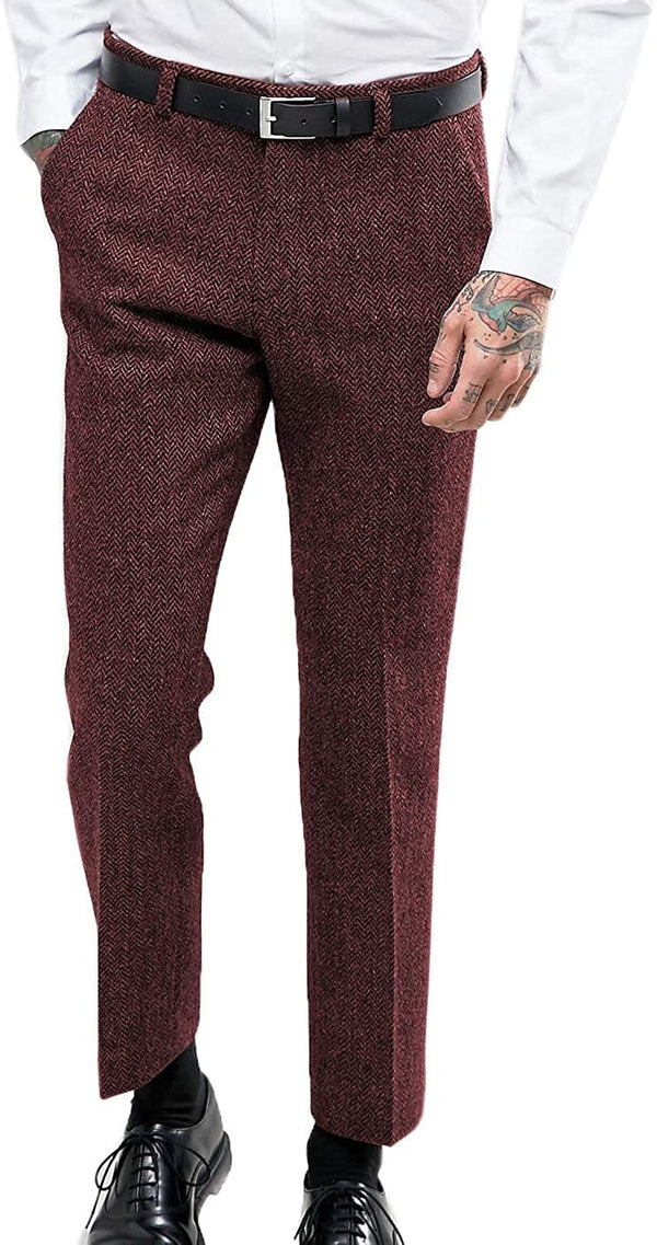 Tiavllya Tiavllya Vintage Classical Men's Suit Pants Herringbone Tweed Trousers
