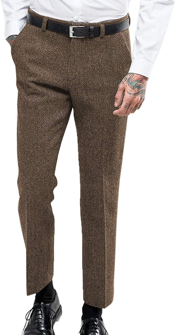 Tiavllya Tiavllya Vintage Classical Men's Suit Pants Herringbone Tweed Trousers