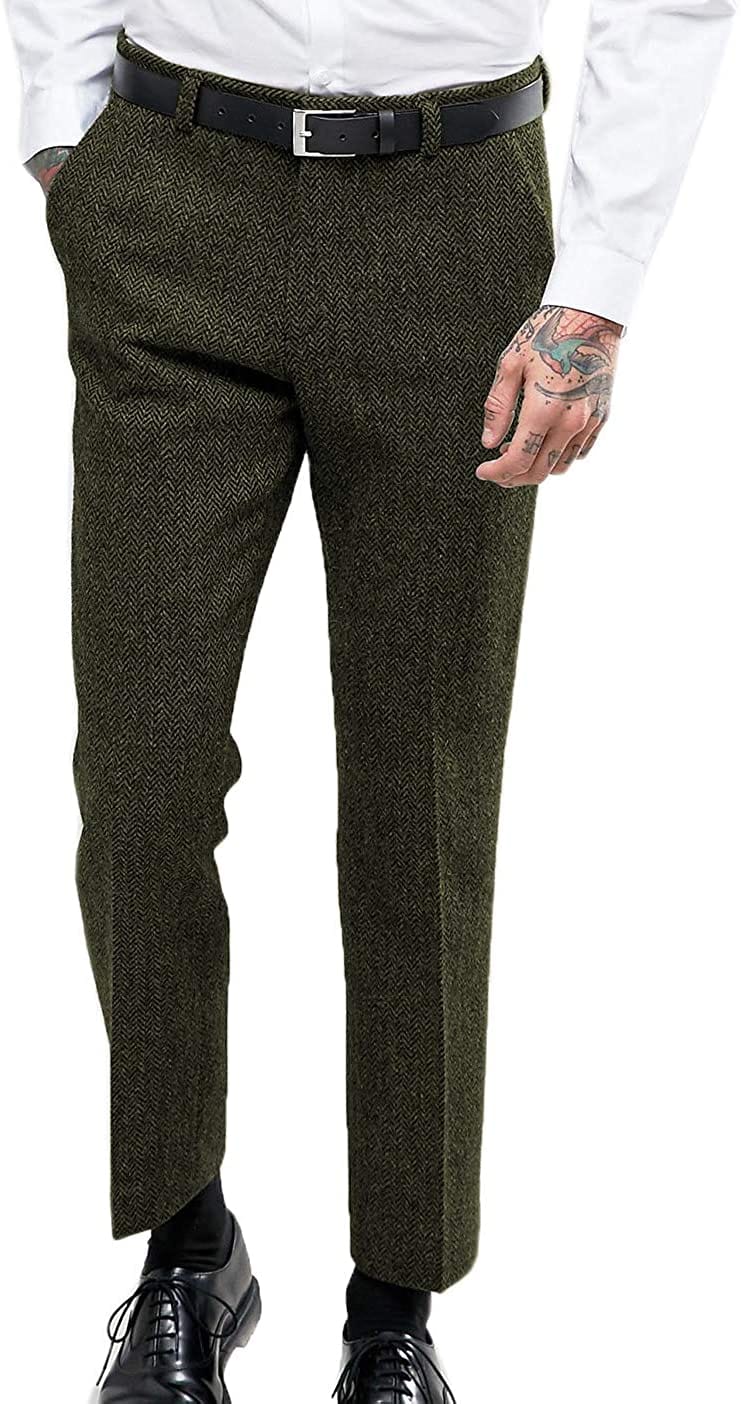Tiavllya Tiavllya Vintage Classical Men's Suit Pants Herringbone Tweed Trousers