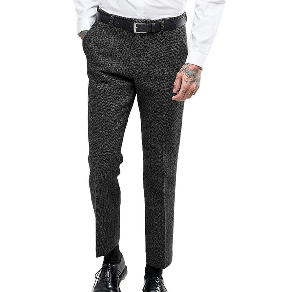 Tiavllya Tiavllya Vintage Classical Men's Suit Pants Herringbone Tweed Trousers