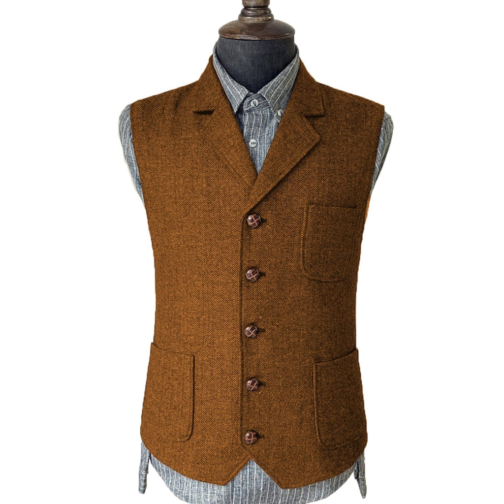 Tiavllya Tiavllya Vintage Classical Men's Suit Regular Fit Notch Lapel Herringbone Waistcoat