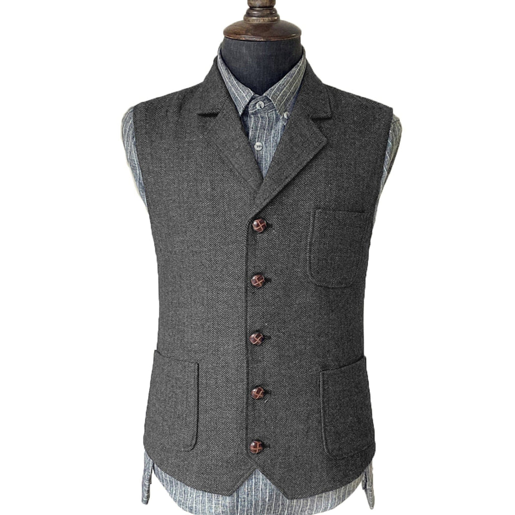 Tiavllya Tiavllya Vintage Classical Men's Suit Regular Fit Notch Lapel Herringbone Waistcoat