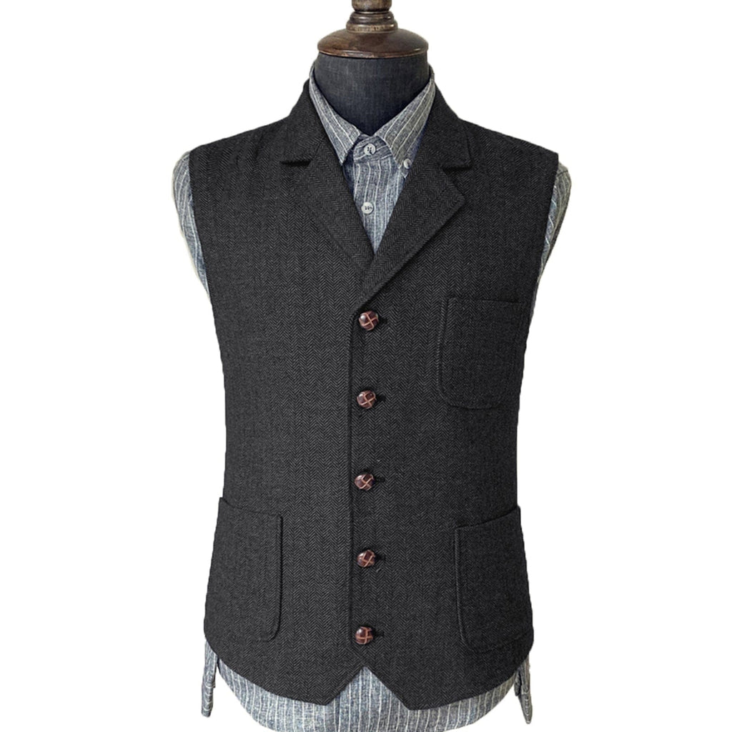 Tiavllya Tiavllya Vintage Classical Men's Suit Regular Fit Notch Lapel Herringbone Waistcoat