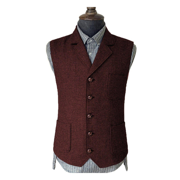 Tiavllya Tiavllya Vintage Classical Men's Suit Regular Fit Notch Lapel Herringbone Waistcoat