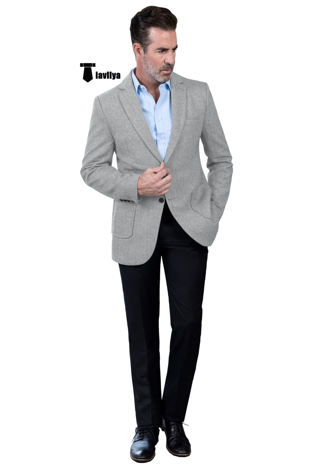 Tiavllya Tiavllya Vintage Classical Men's Wool Herringbone Notch Lapel Blazer
