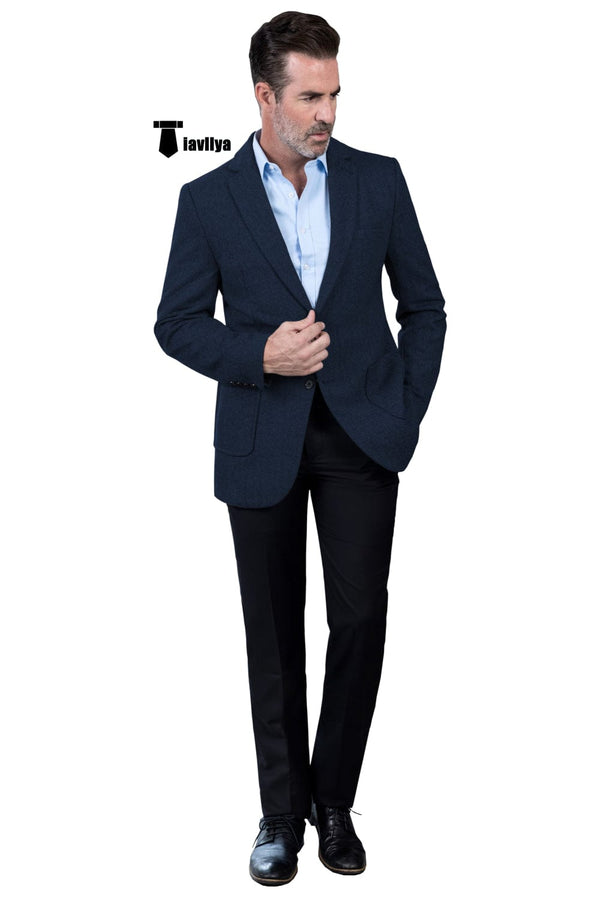 Tiavllya Tiavllya Vintage Classical Men's Wool Herringbone Notch Lapel Blazer