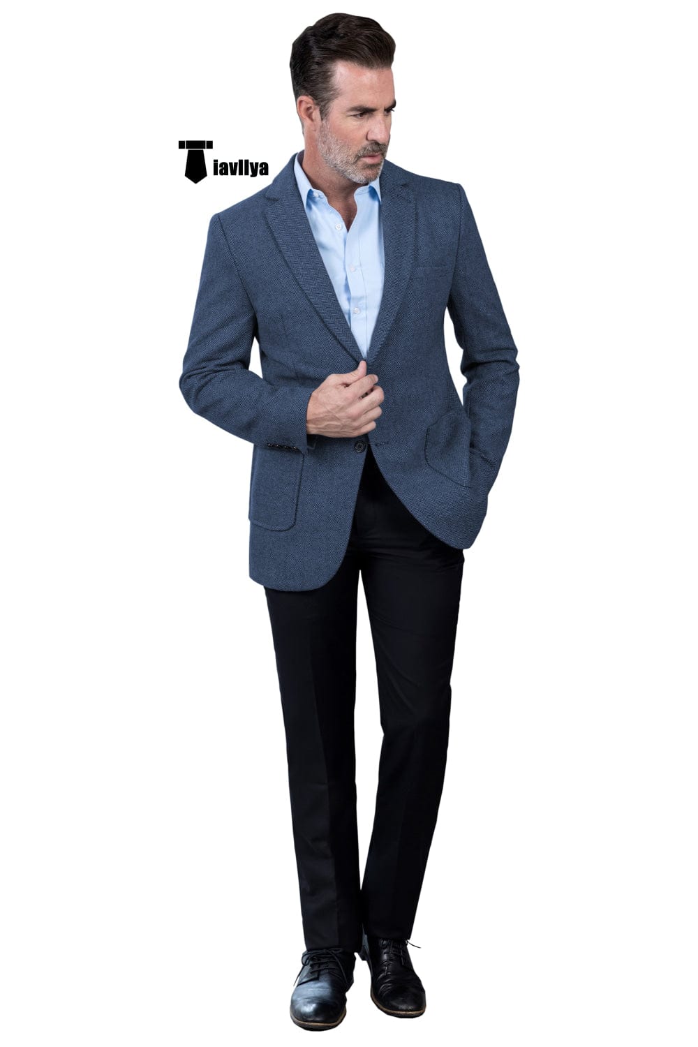 Tiavllya Tiavllya Vintage Classical Men's Wool Herringbone Notch Lapel Blazer