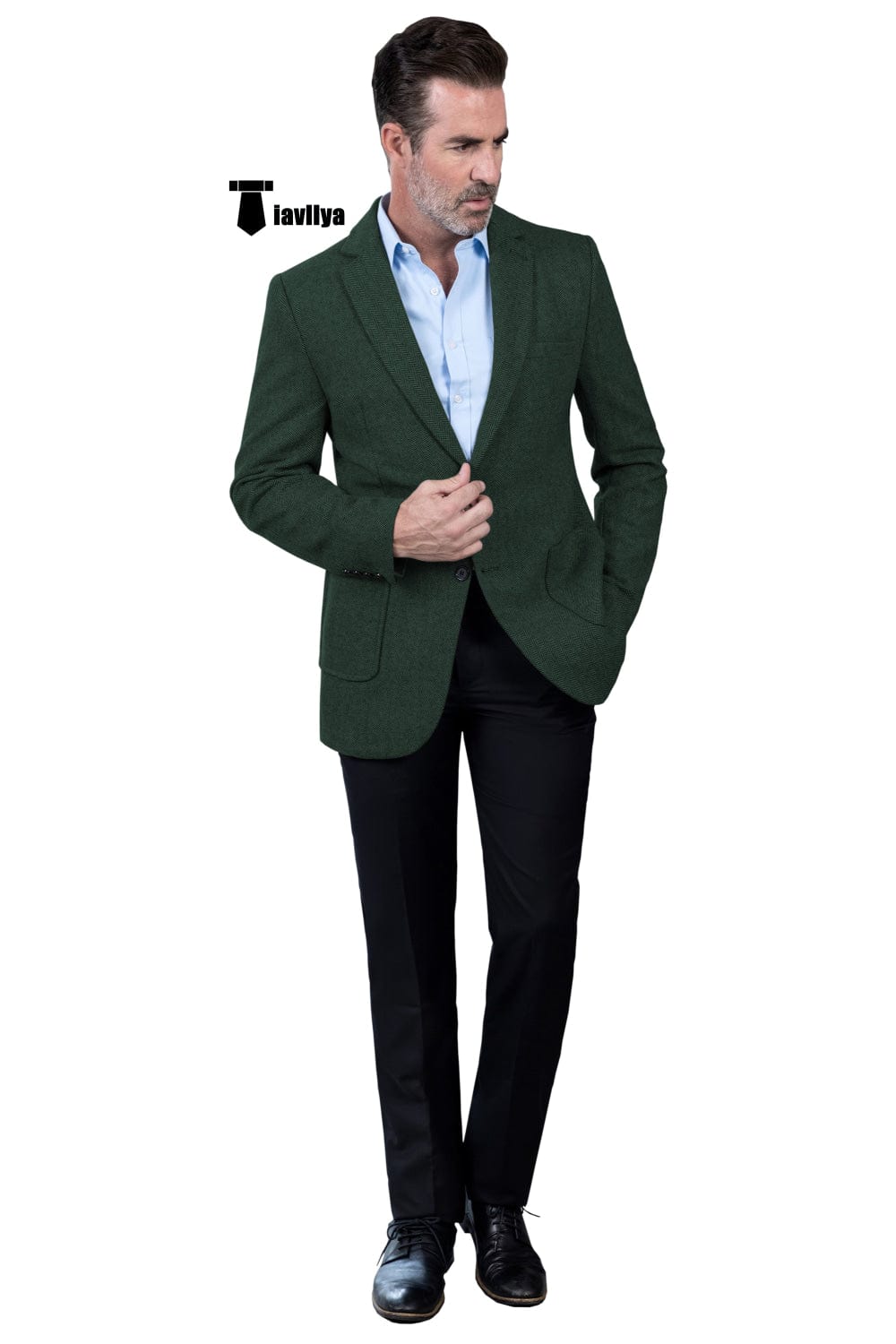 Tiavllya Tiavllya Vintage Classical Men's Wool Herringbone Notch Lapel Blazer