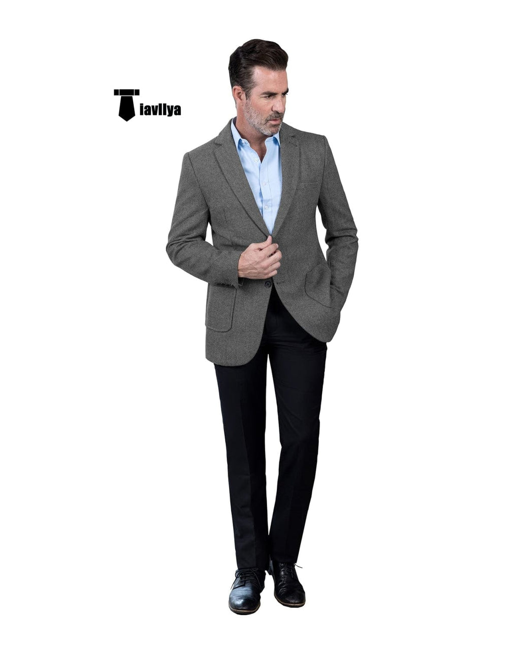 Tiavllya Tiavllya Vintage Classical Men's Wool Herringbone Notch Lapel Blazer