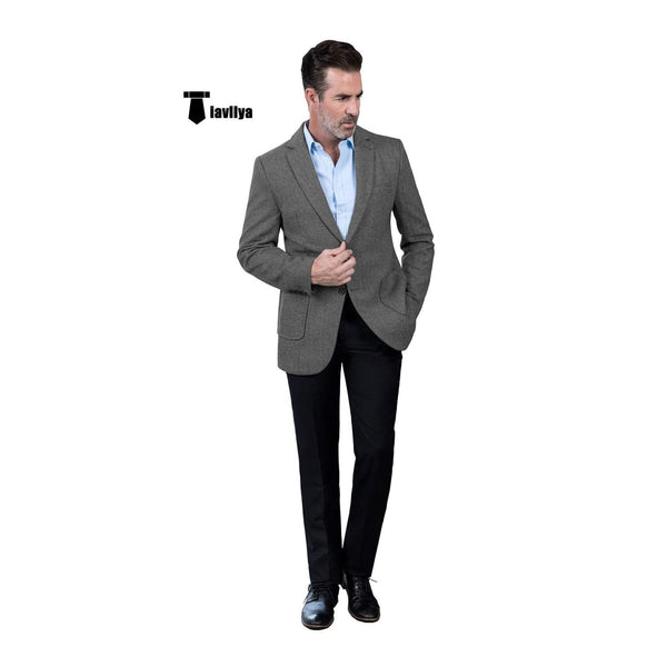 Tiavllya Tiavllya Vintage Classical Men's Wool Herringbone Notch Lapel Blazer