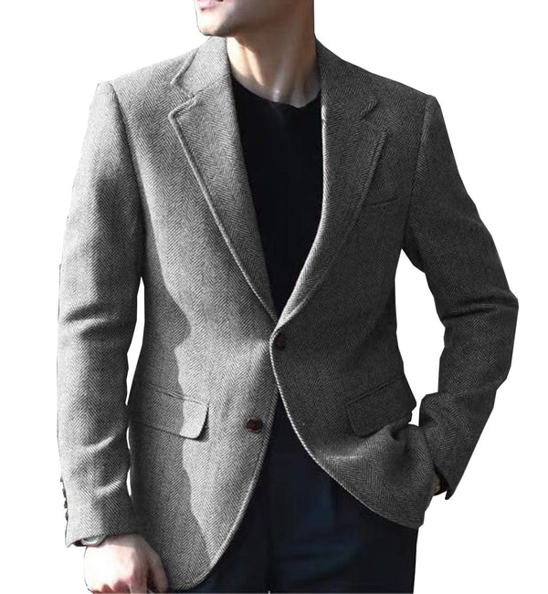 Tiavllya Tiavllya Vintage Classical Men's Wool Herringbone Notch Lapel Blazer