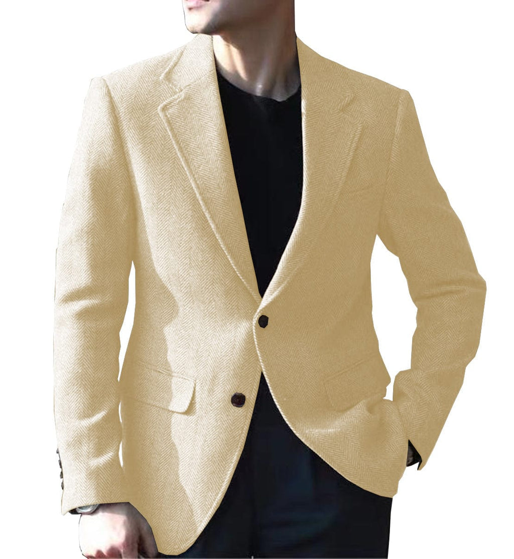 Tiavllya Tiavllya Vintage Classical Men's Wool Herringbone Notch Lapel Blazer