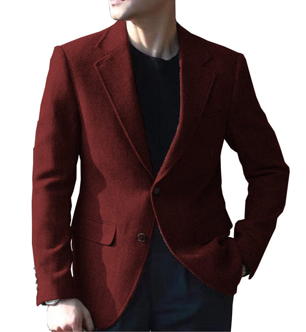 Tiavllya Tiavllya Vintage Classical Men's Wool Herringbone Notch Lapel Blazer