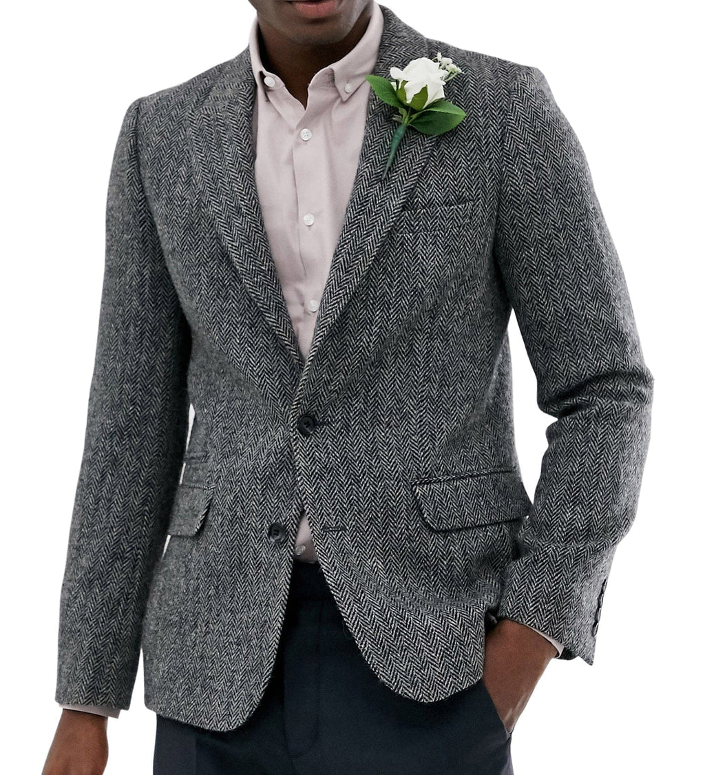 Tiavllya Tiavllya Vintage Classical Men's Wool Herringbone Notch Lapel Blazer
