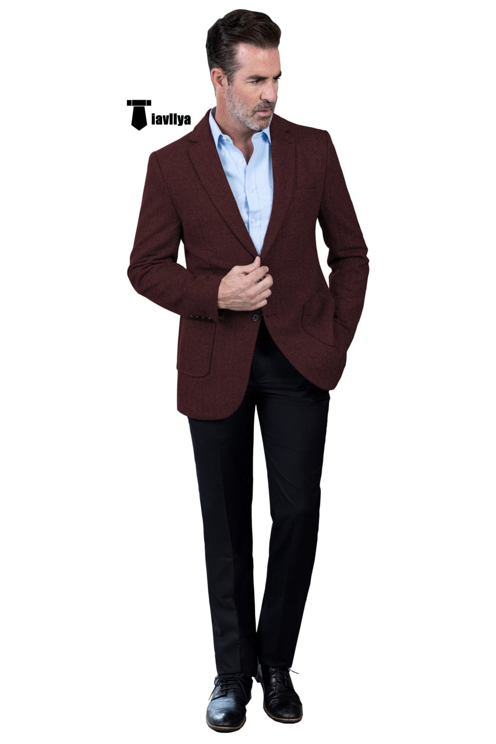 Tiavllya Tiavllya Vintage Classical Men's Wool Herringbone Notch Lapel Blazer