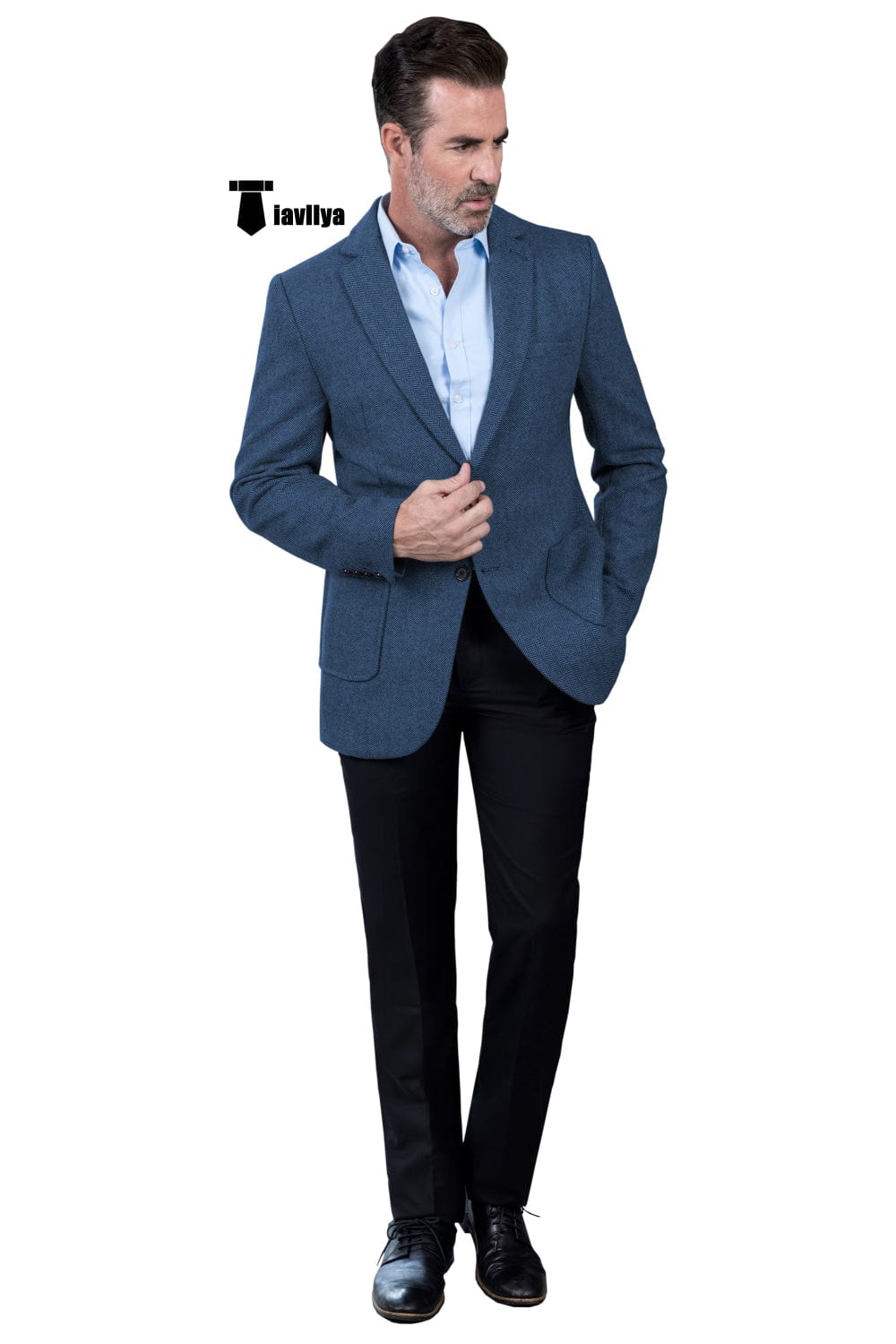 Tiavllya Tiavllya Vintage Classical Men's Wool Herringbone Notch Lapel Blazer