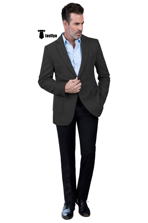 Tiavllya Tiavllya Vintage Classical Men's Wool Herringbone Notch Lapel Blazer