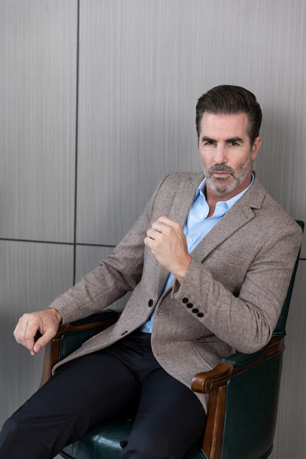 Tiavllya Tiavllya Vintage Classical Men's Wool Herringbone Notch Lapel Blazer