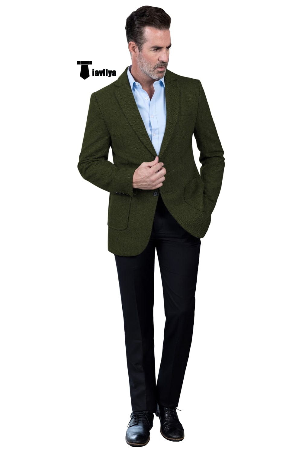 Tiavllya Tiavllya Vintage Classical Men's Wool Herringbone Notch Lapel Blazer