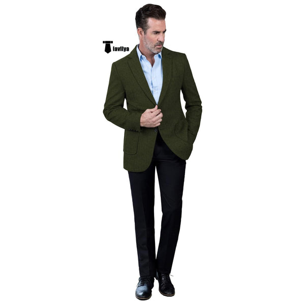 Tiavllya Tiavllya Vintage Classical Men's Wool Herringbone Notch Lapel Blazer