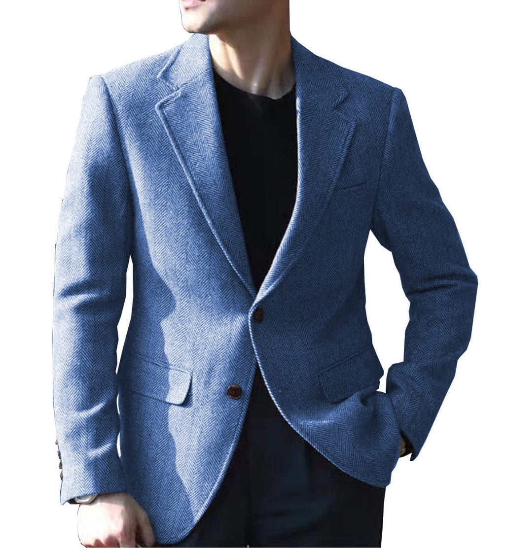 Tiavllya Tiavllya Vintage Classical Men's Wool Herringbone Notch Lapel Blazer