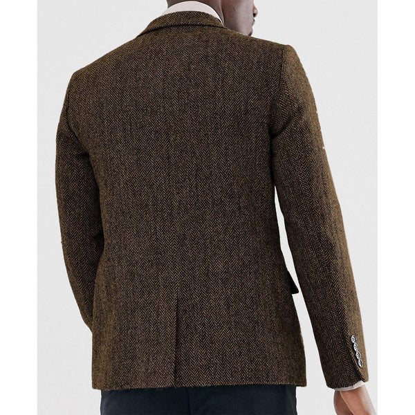 Tiavllya Tiavllya Vintage Classical Men's Wool Herringbone Notch Lapel Blazer