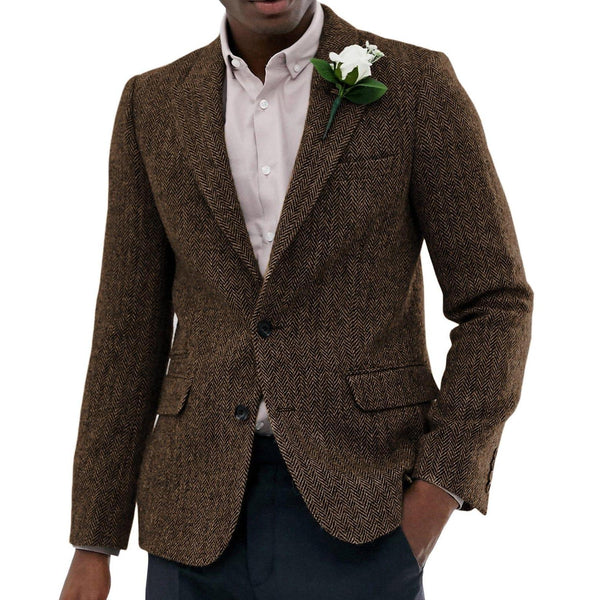 Tiavllya Tiavllya Vintage Classical Men's Wool Herringbone Notch Lapel Blazer