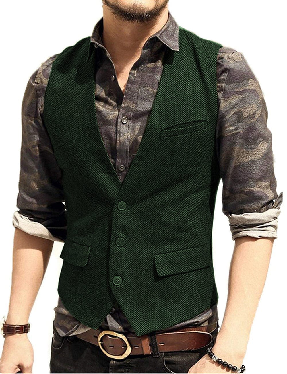 Tiavllya Tiavllya Vintage Classical Mens Regular Fit Tweed Herringbone V Neck Waistcoat