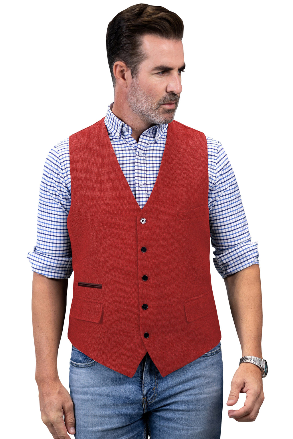 Tiavllya Tiavllya Vintage Classical Mens Regular Fit Tweed Herringbone V Neck Waistcoat