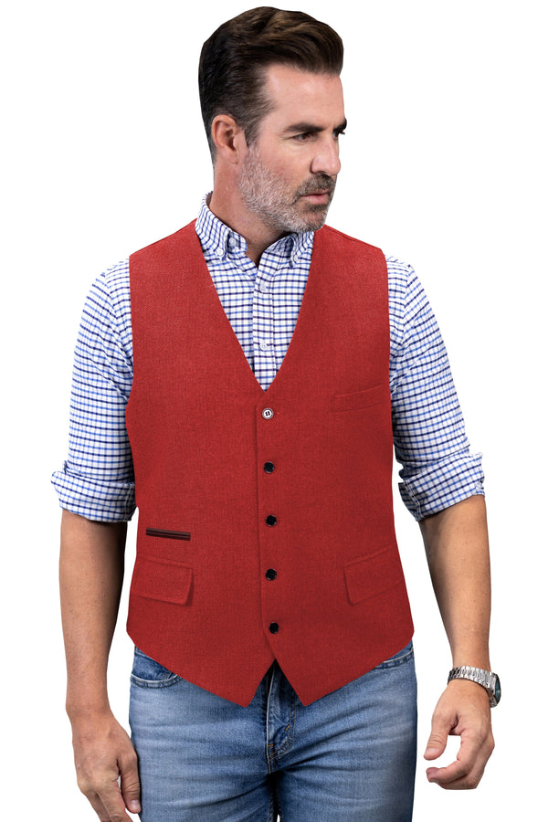Tiavllya Tiavllya Vintage Classical Mens Regular Fit Tweed Herringbone V Neck Waistcoat