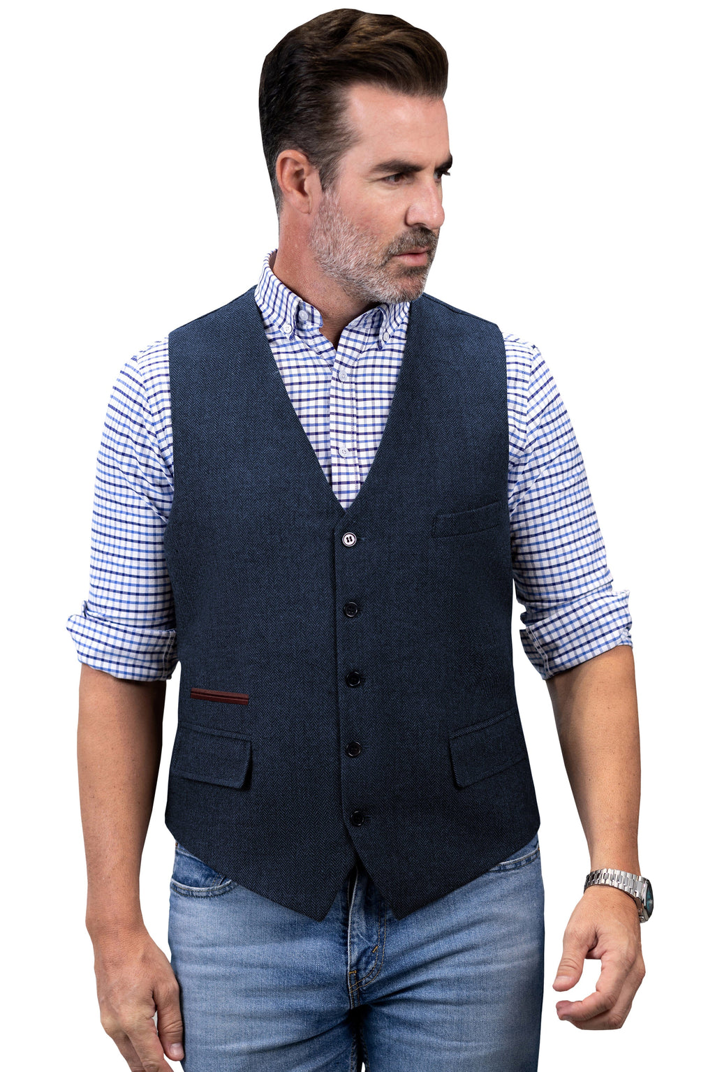 Tiavllya Tiavllya Vintage Classical Mens Regular Fit Tweed Herringbone V Neck Waistcoat